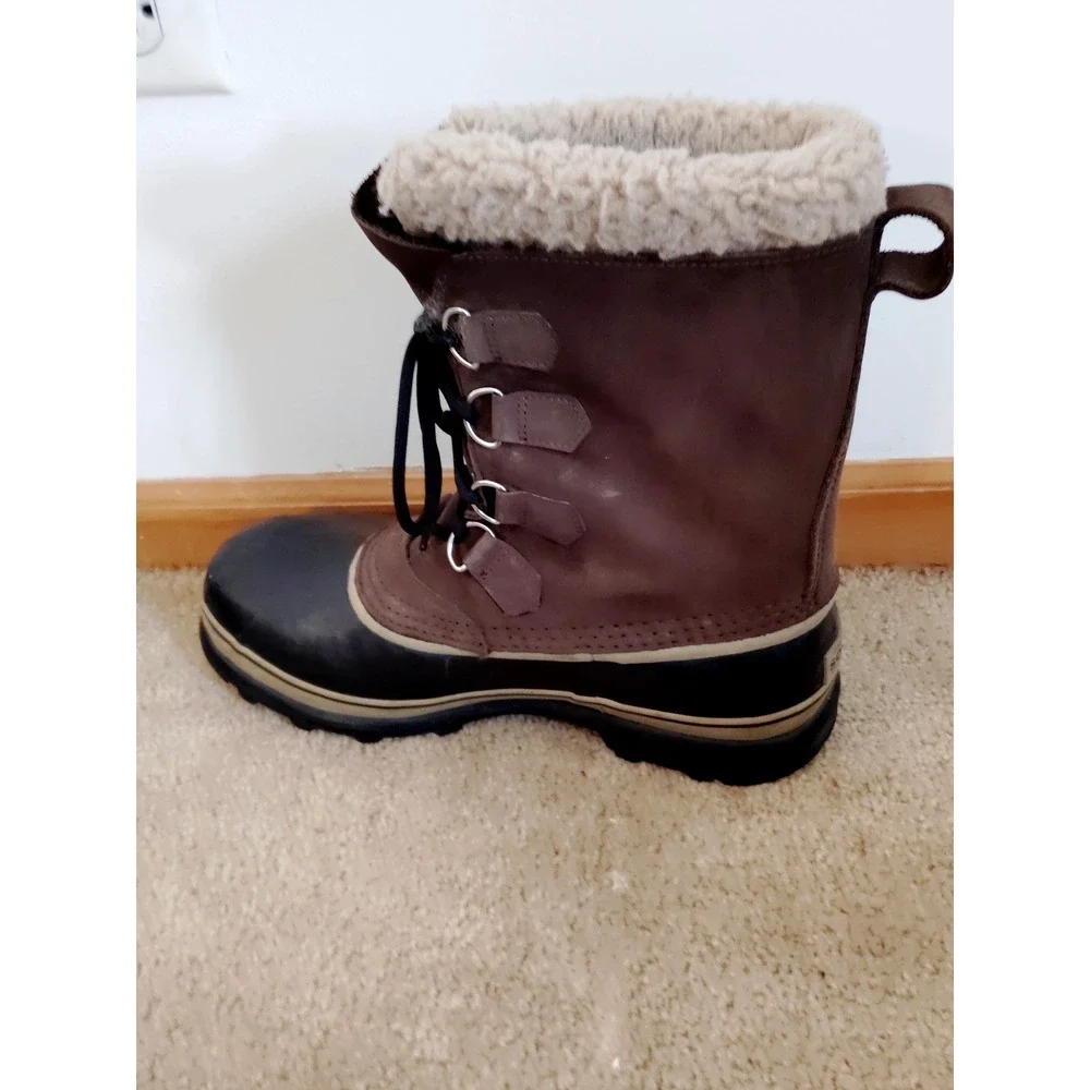 Sorel CARIBOU Men 11 Fleece Lined Waterproof Hiking Brown Leather Snow Barn Boot